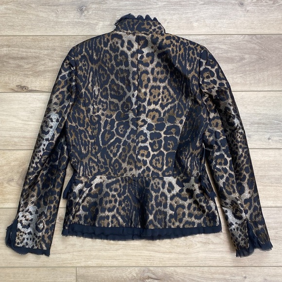 Dana Buchman Leopard Silk Taffeta Evening Jacket Formal Event Chiffon Trim 6 - Picture 7 of 15